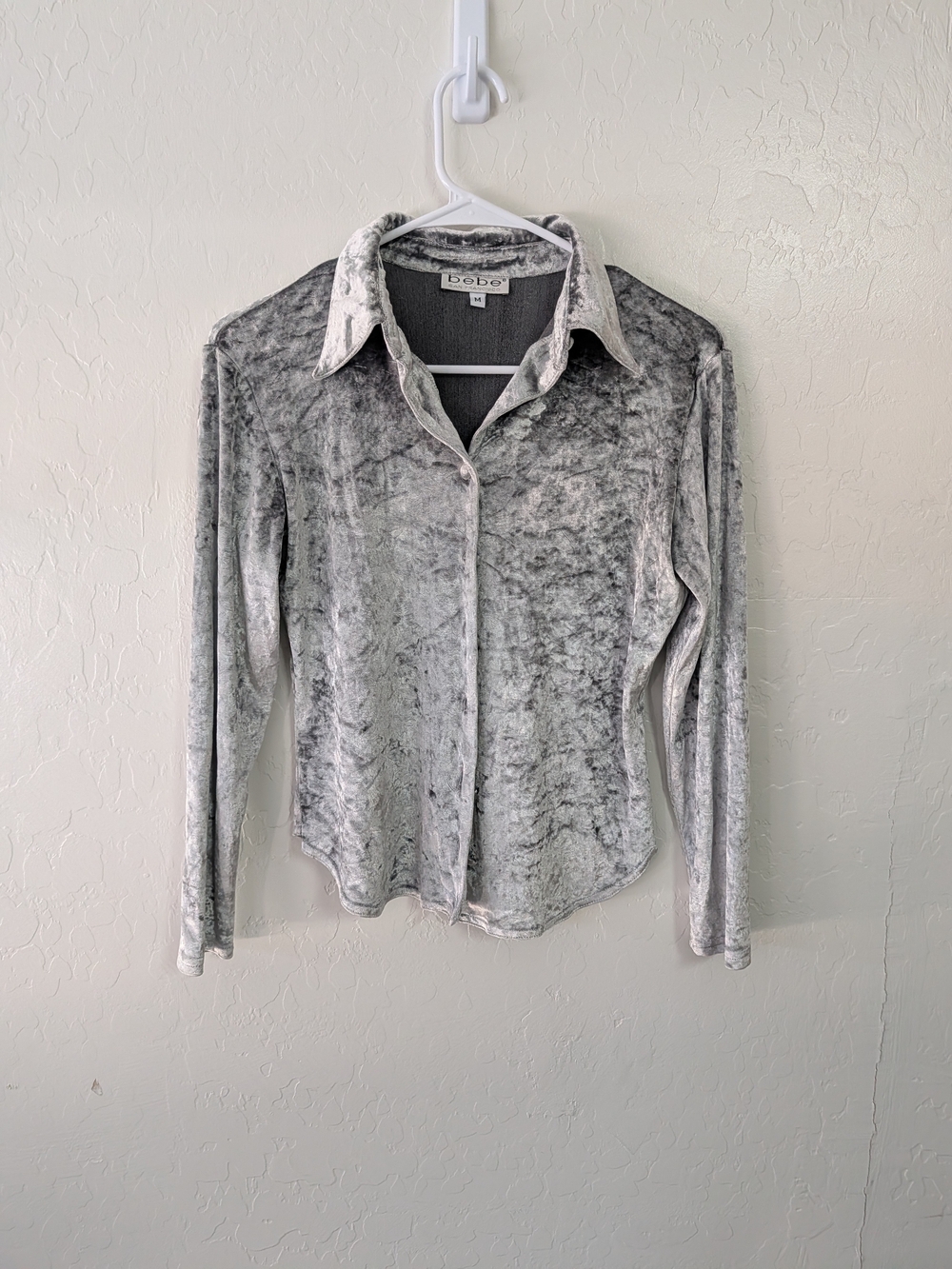 Vintage 90s Bebe San Francisco Crushed Velvet Button-Up Shirt – Made in USA